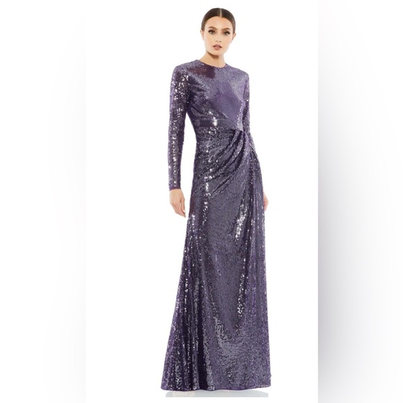 Mac Duggal Dresses & Skirts - Mac Duggal Women’s NWOT Sequined LS Draped Amethyst Gown size 14 #10824